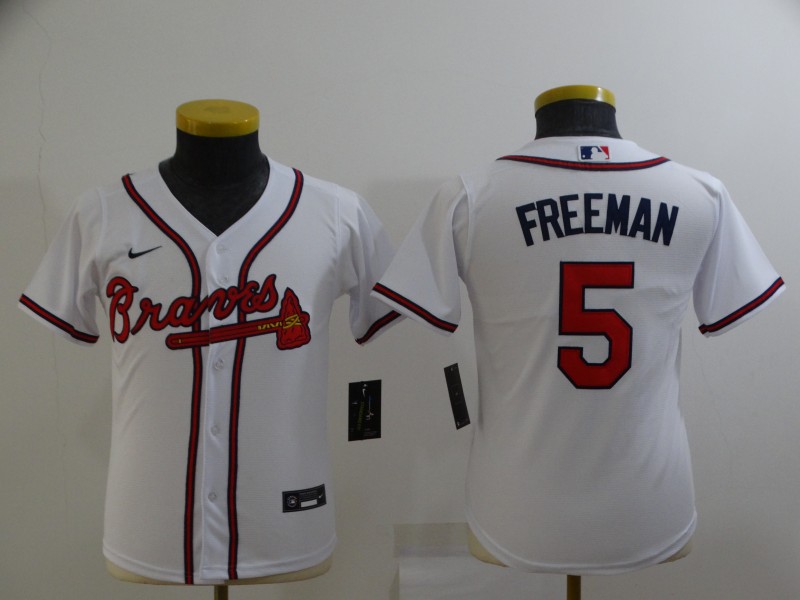 2021 youth Atlanta Braves #5 Freeman white game MLB Jersey